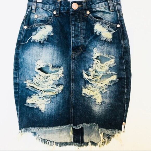 NWOT One Teaspoon 2020 High Rise Denim Midi Skirt 24 - Picture 5 of 8